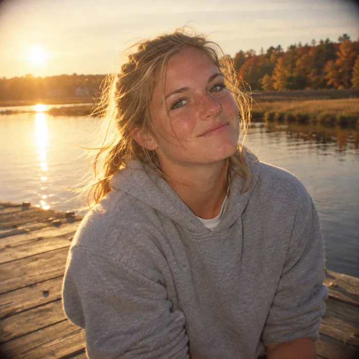 Summer Vance beside the water in autumn